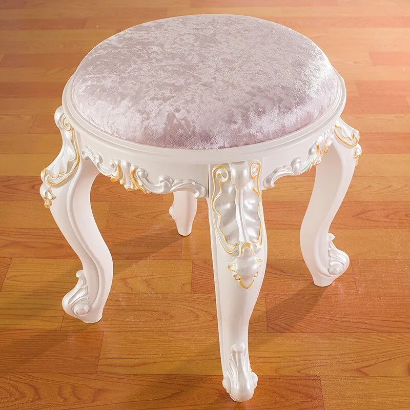 White French Makeup Stool with Solid Wood Design