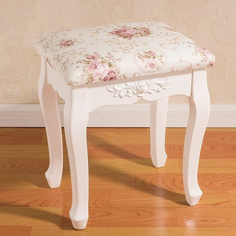 White French Makeup Stool with Solid Wood Design