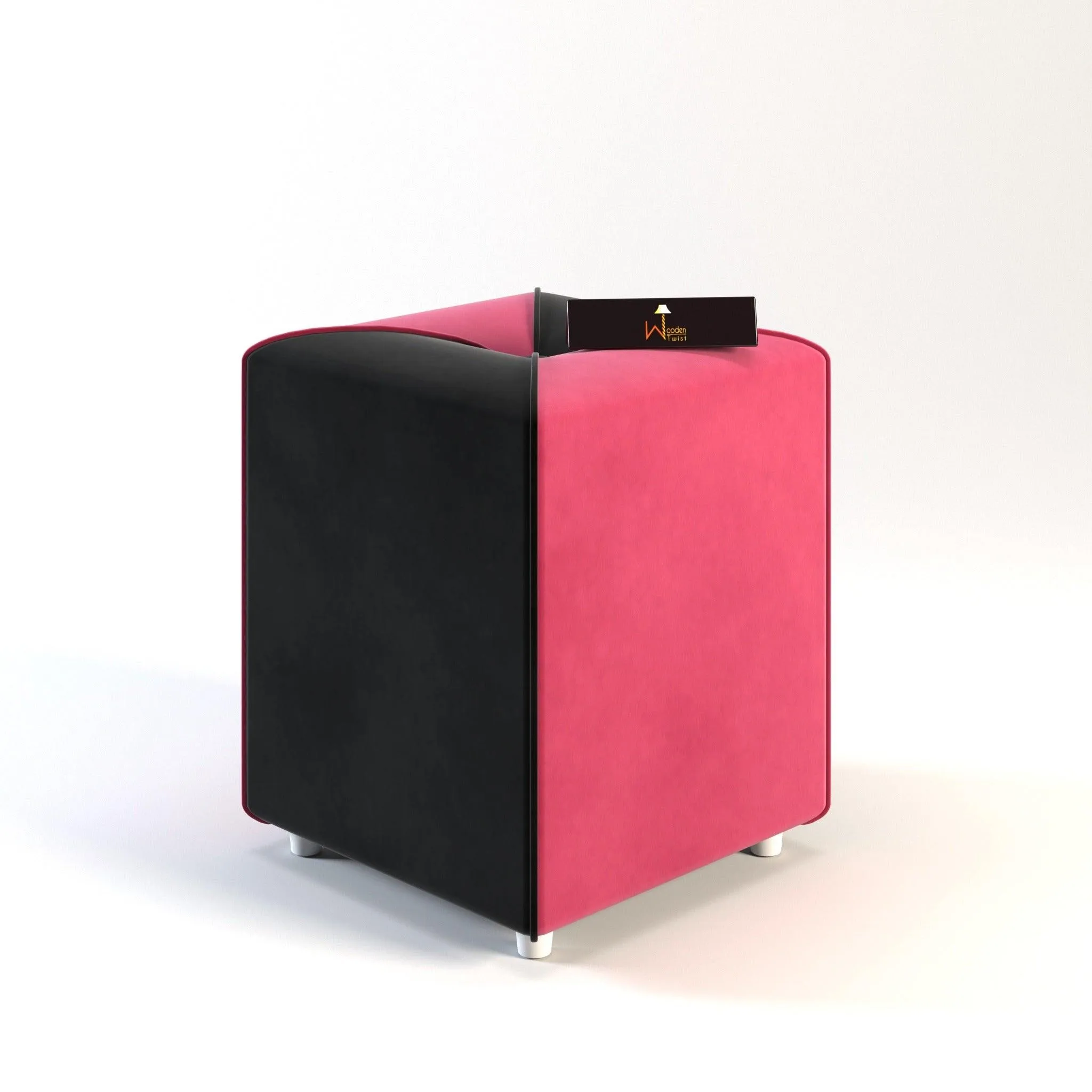 Wooden Twist Stool for Living Room Soft Fabric Comfortable Cushion Ottoman Stool (Pink & Black)