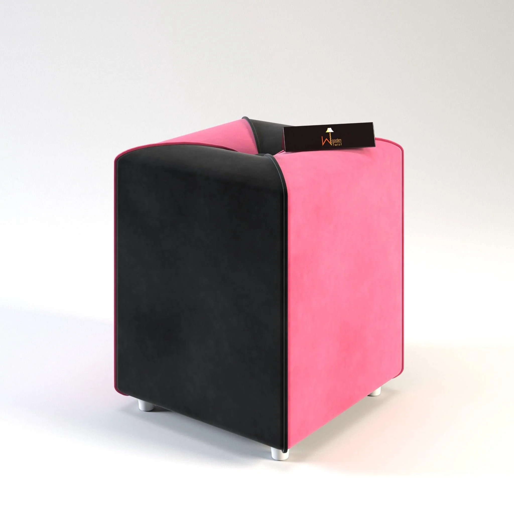 Wooden Twist Stool for Living Room Soft Fabric Comfortable Cushion Ottoman Stool (Pink & Black)